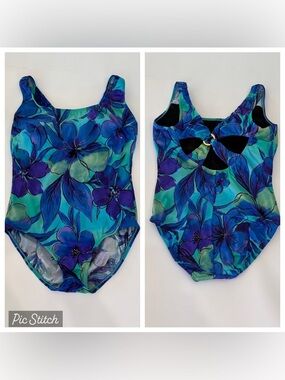 Longitude One Piece Swimsuit Size 12 Tropical  Print Long Torso Tummy Control